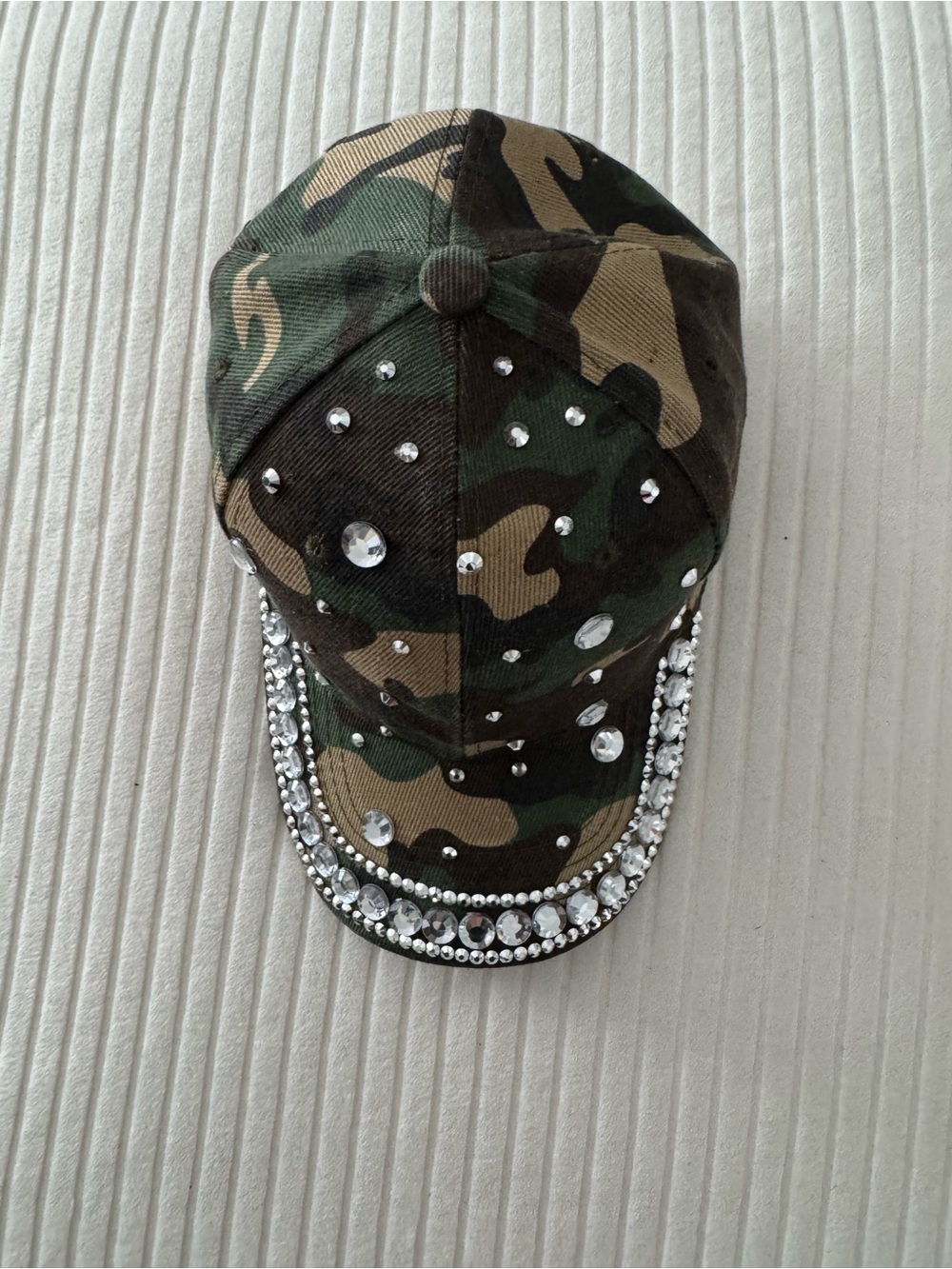 Camouflage Baseball Cap with Clear Rhinestones